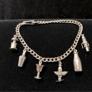 Vintage 40s/50s charm bracelet Cocktail Shaker Airplane Lamp Bottle Chalice Man